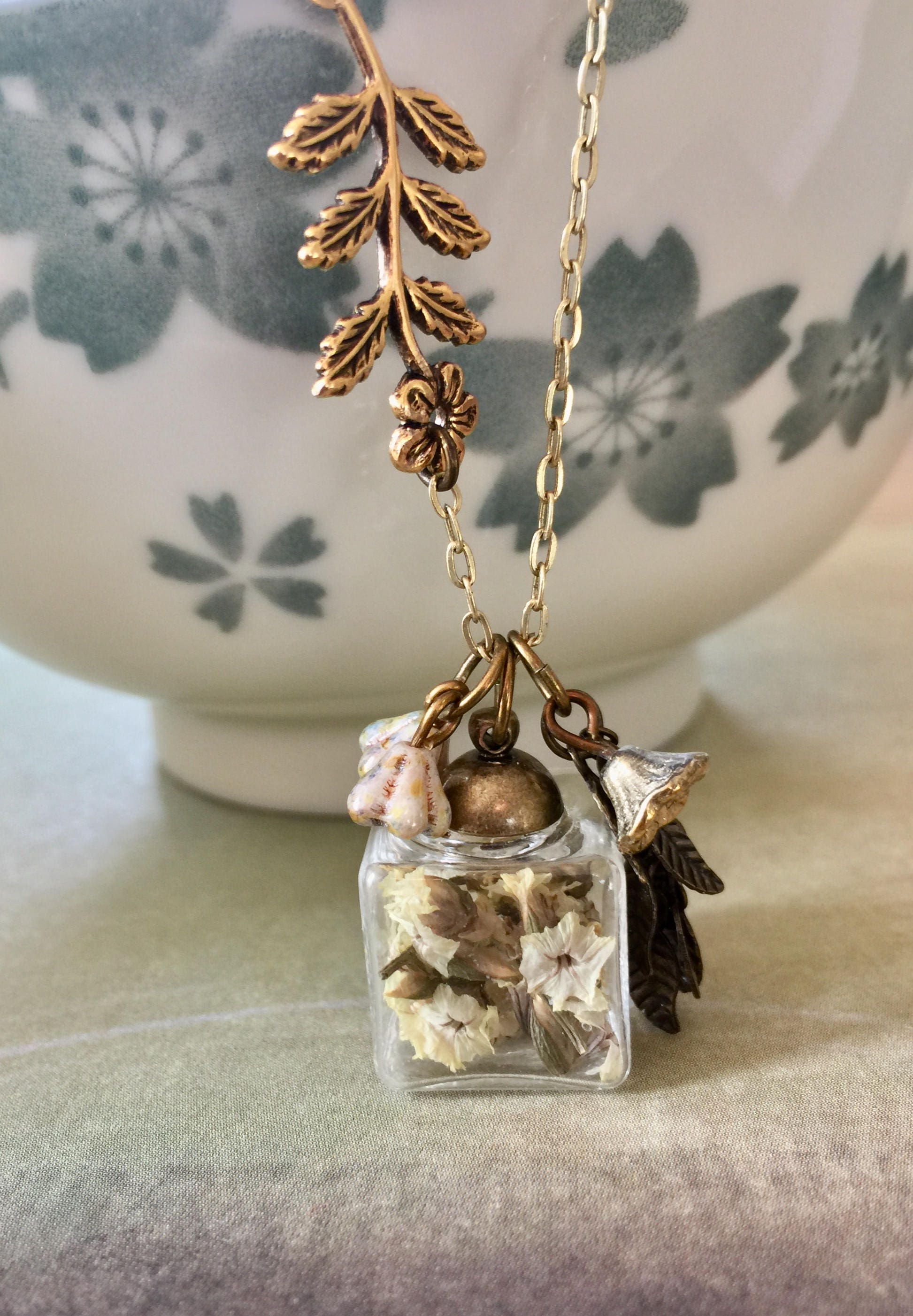 Glass Jar Necklace Real Flower Necklace Bohemian Jewelry Etsy
