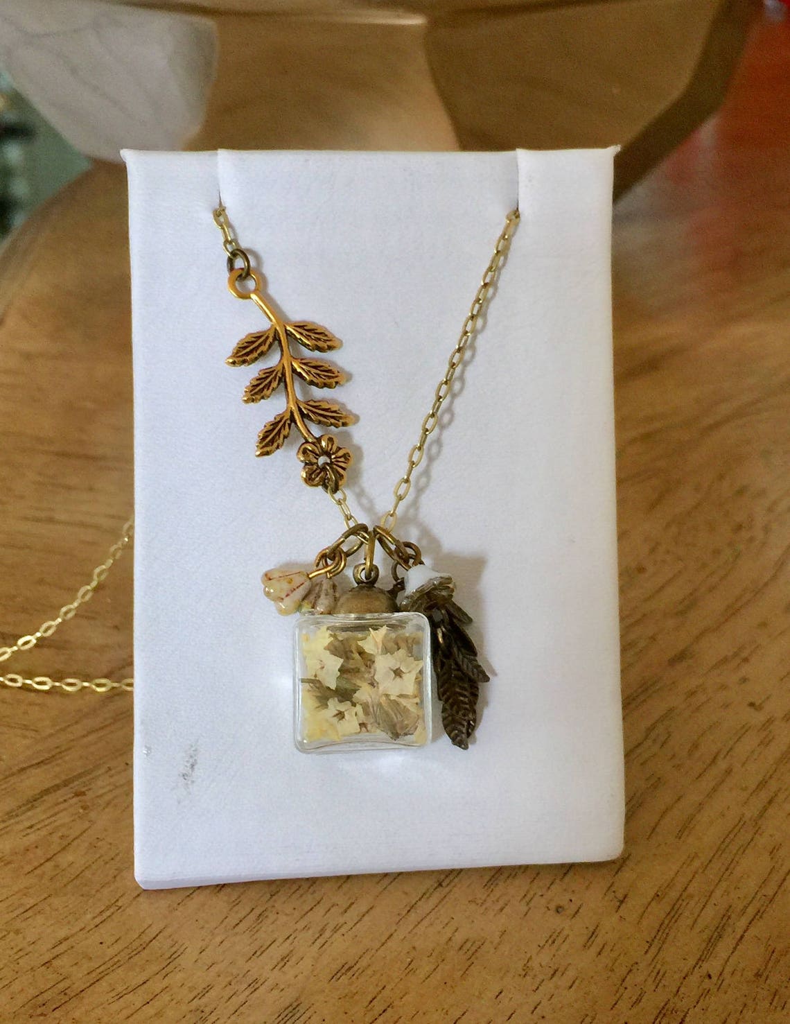 Glass Jar Necklace Real Flower Necklace Bohemian Jewelry Etsy