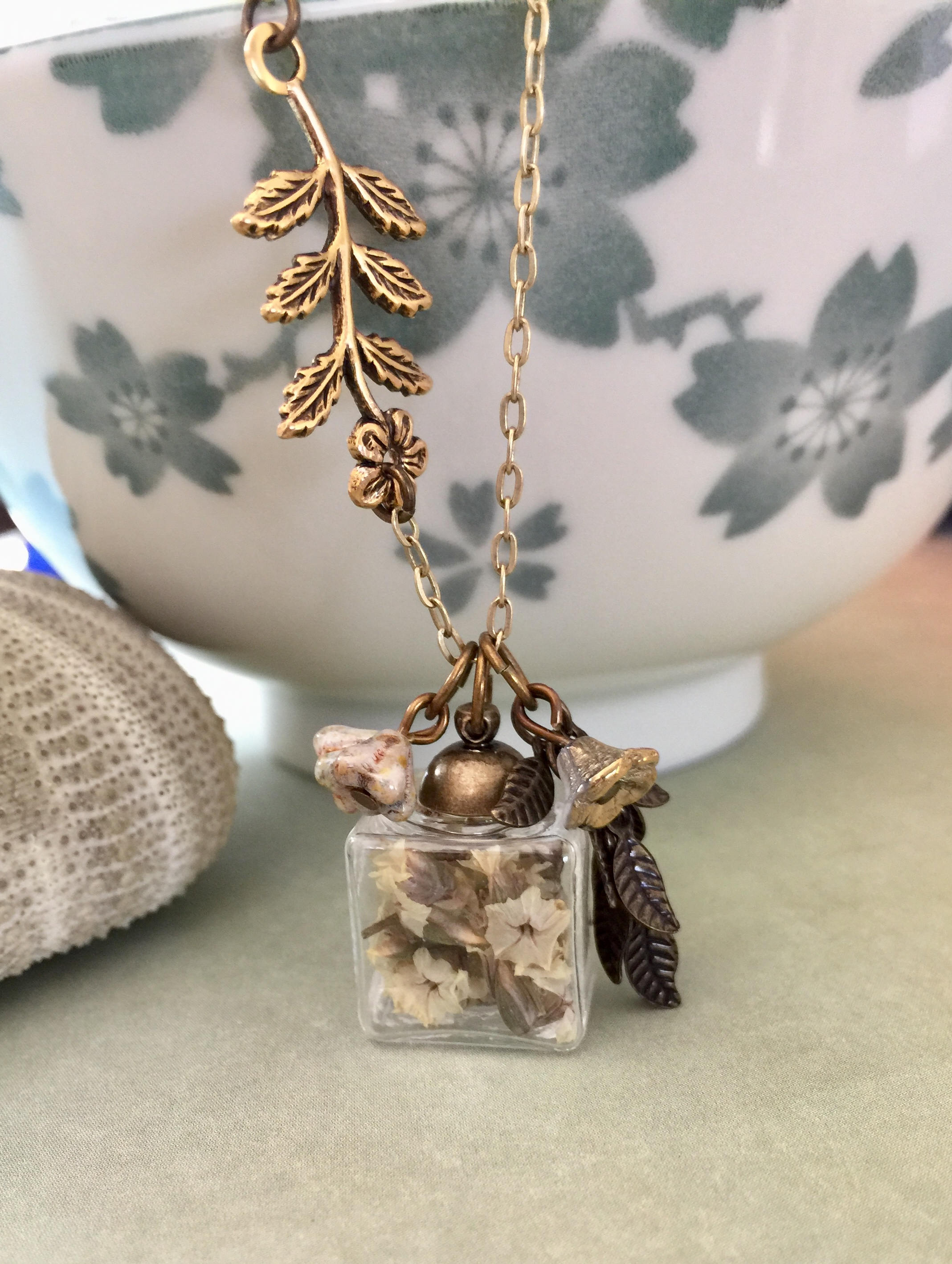 Glass Jar Necklace Real Flower Necklace Bohemian Jewelry Etsy