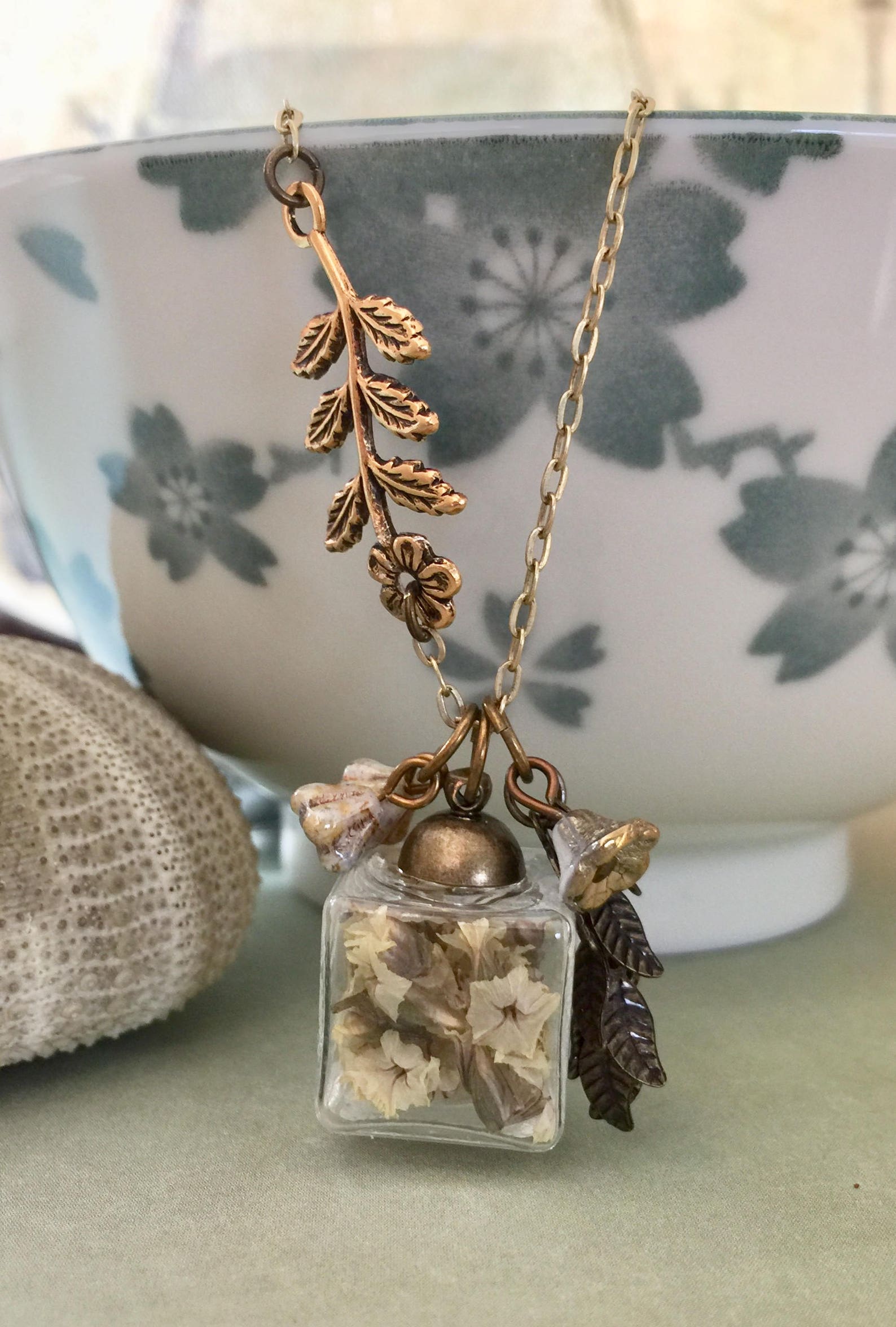 Glass Jar Necklace Real Flower Necklace Bohemian Jewelry Etsy