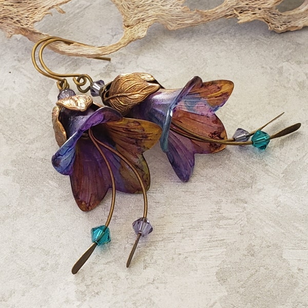 Hand Painted Lucite Earrings,  Womens Jewelry Gift, Handmade Jewelry,  Artisan Jewelry,  Lightweight Earrings,  Jewelry,  Earrings, Floral