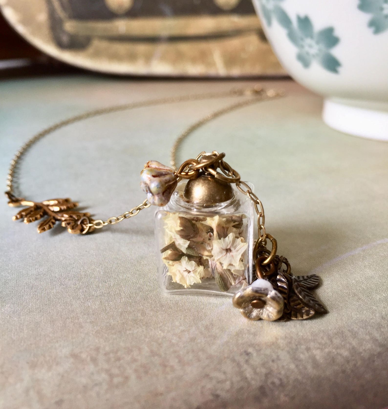 Glass Jar Necklace Real Flower Necklace Bohemian Jewelry Etsy