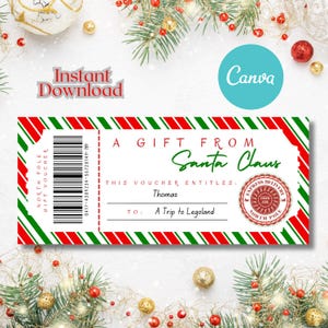 Printable Christmas Gift Voucher Template, Santa Gift Certificate, Editable Christmas Gift, Last Minute Gift Idea