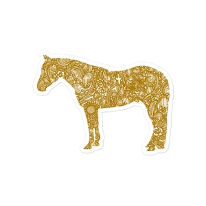 Gold Leatherwork Quarter Horse Sticker | Durable Vinyl Decal with Tooled Western Design | Multiple Sizes Available
