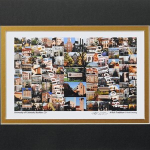 University of Colorado, Boulder, Colorado  Photo Campus Art Print matted in black and gold, Keep Those College Memories Alive
