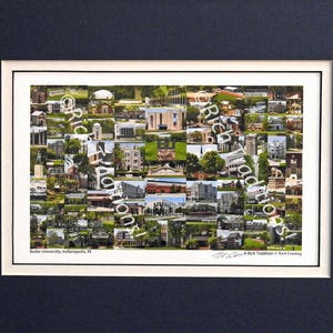 Butler University, Indianapolis, Indiana, Photo Campus Art Print matted in dark blue & white, Keep Those College Memories Alive