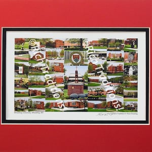 Wheeling University, Wheeling, West Virginia  Photo Campus Art Print matted in red & white, Keep Those College Memories Alive