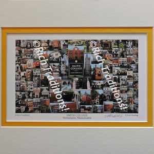 Smith College, Northampton, Massachusetts,  Photo Campus Art Print matted in white & yellow, Keep Those College Memories Alive