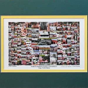North Dakota State University, Fargo, North Dakota, Photo Campus Art Print matted in green & yellow, Keep Those College Memories Alive