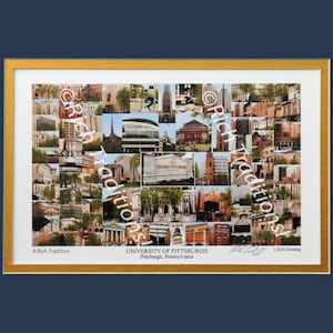 University of Pittsburgh, Pittsburgh, PA,  Photo Campus Art Print matted in dark blue & gold, Keep Those College Memories Alive