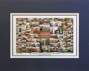 University of North Carolina Greensboro, Greensboro, North Carolina  Photo Campus ArtPrint dark blue&white,Keep Those College Memories Alive