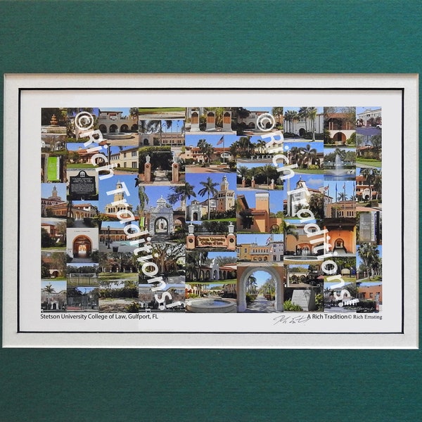 Stetson University College of Law, Gulfport, Florida Photo Campus Art Print matted in green and white  Keep Those College Memories Alive