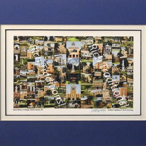 Saint Mary&#39;s College, Notre Dame, Indiana, Photo Campus Art Print matted in blue & white, Keep Those College Memories Alive