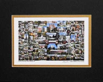 Purdue University, West Lafayette, Indiana, Photo Campus Art Print matted in black & gold, Keep Those College Memories Alive