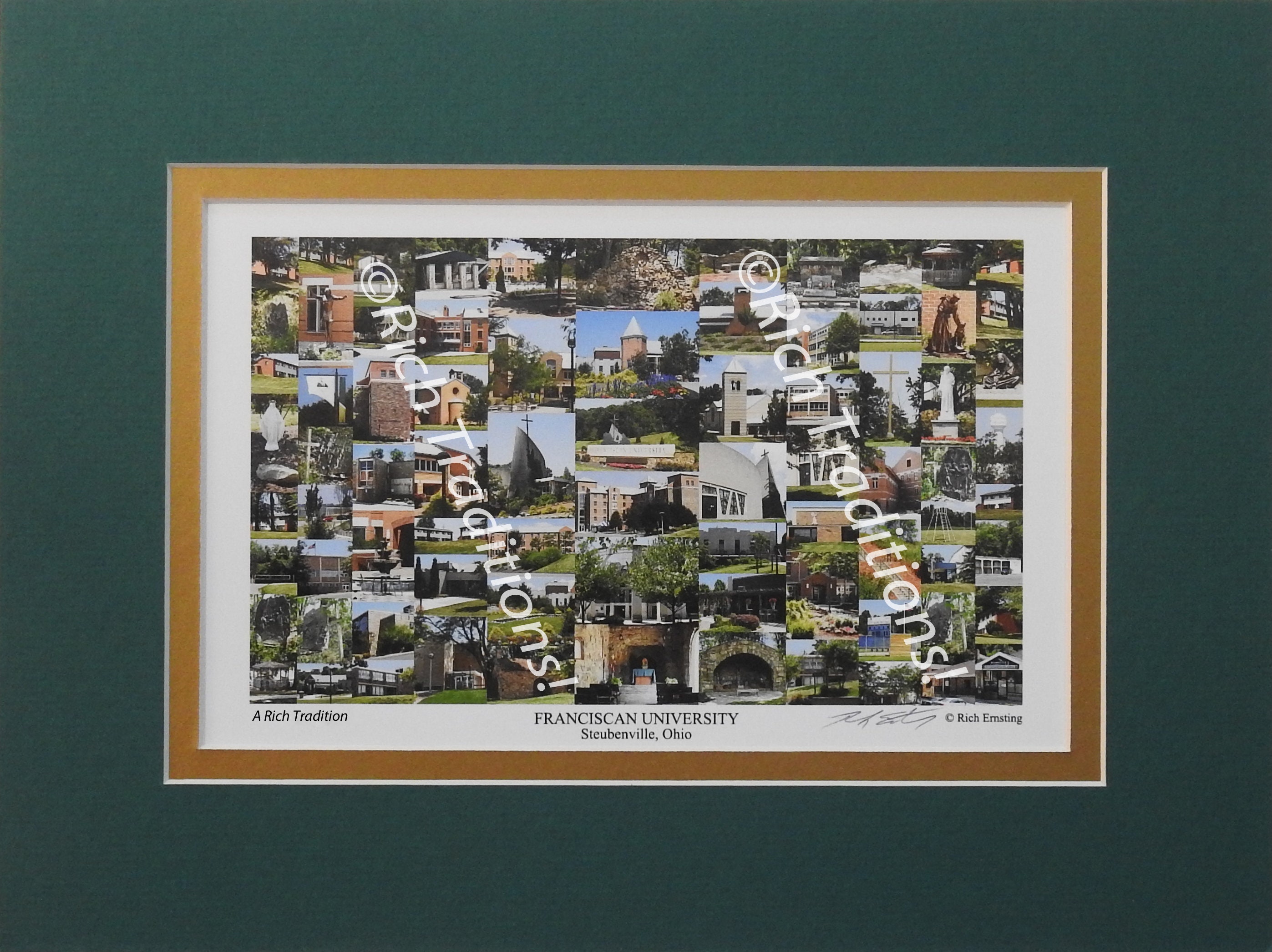 Franciscan University of Steubenville, Steubenville, Ohio, Photo Campus Art Print, green&gold mat, Keep Those College Memories Alive