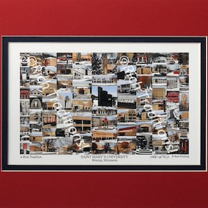Saint Mary&#39;s University of Minnesota, Winona, Minnesota, Photo Campus Art Print in red & dark blue mat, Keep Those College Memories Alive