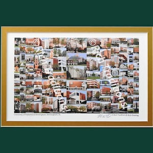 University of Alabama at Birmingham, Birmingham, Alabama  Photo Campus Art Print in dark green & gold mat, Keep Those College Memories Alive