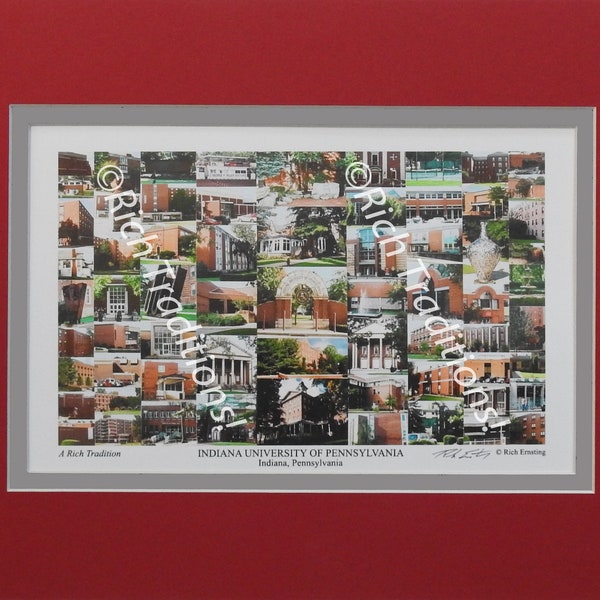 Indiana University of Pennsylvania, Indiana, PA,  Older Photo Campus Art Print, red & gray mat, Keep Those College Memories Alive