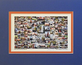 May include: A collage of images depicting the Boise State University campus. The collage includes various buildings, landscapes, and people. The text "Boise State University, Boise, ID" and "A Rich Tradition © Rich Eing" are visible at the bottom of the collage.