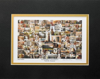 Vanderbilt University, Nashville, Tennessee  Photo Campus Art Print matted in black and gold, Keep Those College Memories Alive