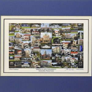Immaculata University, Immaculata, PA,  Photo Campus Art Print matted in blue & white, Keep Those College Memories Alive