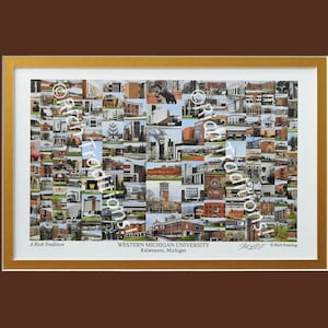 Western Michigan University, Kalamazoo, Michigan,  Photo Campus Art Print in brown & gold mat, Keep Those College Memories Alive