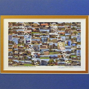 Embry-Riddle Aeronautical University, Prescott, Arizona  Photo Campus Art Print matted in blue and gold, Keep Those College Memories Alive