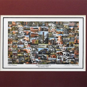 Trinity University, San Antonio, Texas  Photo Campus Art Print matted in maroon and white, Keep Those College Memories Alive