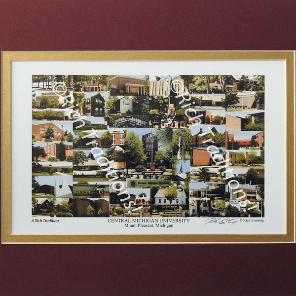 Central Michigan University, Mount Pleasant, Michigan, Photo Campus Art Print, maroon & gold mat, Keep Those College Memories Alive