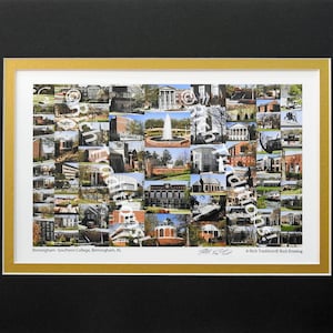 Birmingham-Southern College, Birmingham, Alabama  Photo Campus Art Print matted in black and gold, Keep Those College Memories Alive