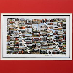 Liberty University, Lynchburg, Virginia,  Photo Campus Art Print matted in red and white, Keep Those College Memories Alive