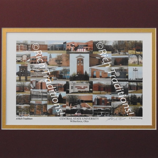 Central State University, Wilberforce, Ohio, Photo Campus Art Print matted in maroon & gold, Keep Those College Memories Alive