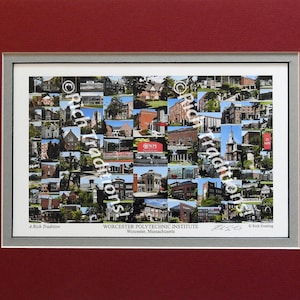 Worcester Polytechnic Institute, Worcester, Massachusetts,  Photo Campus Art Print in crimson & gray mat, Keep Those College Memories Alive