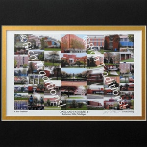 Oakland University, Rochester Hills, Michigan,  Photo Campus Art Print in black & gold mat, Keep Those College Memories Alive