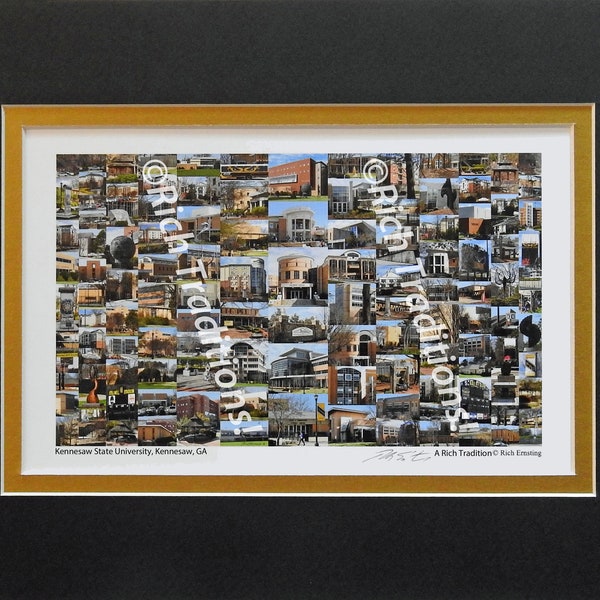 Kennesaw State University, Kennesaw, Georgia  Photo Campus Art Print matted in black and gold, Keep Those College Memories Alive