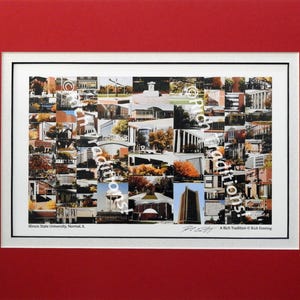 Illinois State University Normal, Illinois,  Photo Campus Art Print matted in red and white, Keep Those College Memories Alive