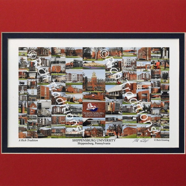 Shippensburg University of Pennsylvania, Shippensburg, PA, Photo Campus Art Print in red&blue mat, Keep Those College Memories Alive