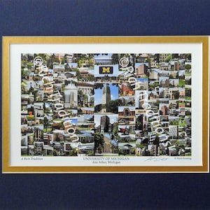 University of Michigan, Ann Arbor, Michigan, Photo Campus Art Print matted in dark blue & gold, Keep Those College Memories Alive