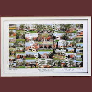 Meredith College, Raleigh, North Carolina  Photo campus Art Print matted in maroon and white, Keep Those College Memories Alive
