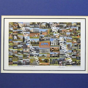 May include: A collage of images depicting the University of Alabama in Huntsville campus. The collage is made up of various buildings, landscapes, and other campus features. The text "A Rich Tradition!" is written at the bottom of the collage.