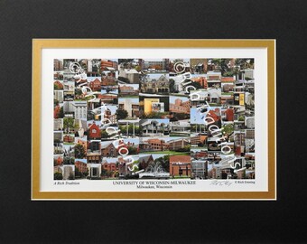 University of Wisconsin-Milwaukee, Milwaukee, Wisconsin, Photo Campus Art Print, black & gold mat, Keep Those College Memories Alive