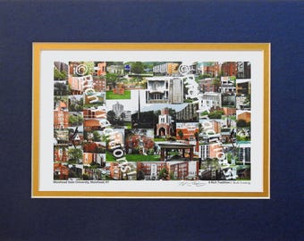 Morehead State University, Morehead, Kentucky  Photo Campus Art Print matted in dark blue and gold, Keep Those College Memories Alive