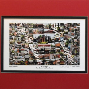 Rutgers University, New Brunswick, New Jersey,  Photo Campus Art Print matted in red and black, Keep Those College Memories Alive