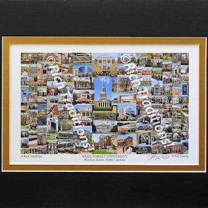 Wake Forest University, Winston-Salem, North Carolina  Photo campus Art Print matted in black and gold, Keep Those College Memories Alive
