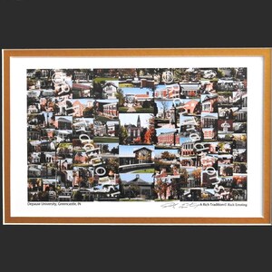 DePauw University, Greencastle, Indiana, Photo Campus Art Print matted in black & gold, Keep Those College Memories Alive
