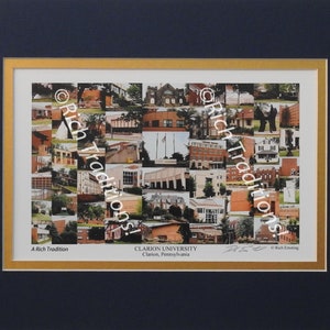 Clarion University, Clarion, PA,  Photo Campus Art Print matted in dark blue & gold, Keep Those College Memories Alive