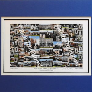 Mount St. Mary&#39;s University, Emmitsburg, Maryland,  Photo Campus Art Print matted in blue & white, Keep Those College Memories Alive