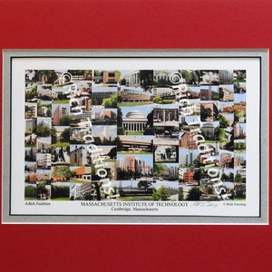 Massachusetts Institute of Technology, Cambridge, Massachusetts,  Photo Campus Art Print in red&gray mat, Keep Those College Memories Alive