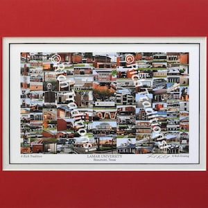 Lamar University, Beaumont, Texas  Photo Campus Art Print matted in red and white, Keep Those College Memories Alive