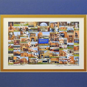 Briar Cliff University, Sioux City, Iowa,  Photo Campus Art Print matted in blue and gold, Keep Those College Memories Alive
